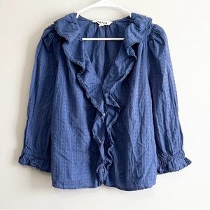 Boden Eliza Ruffle V-Neck Texture Dot Blouse